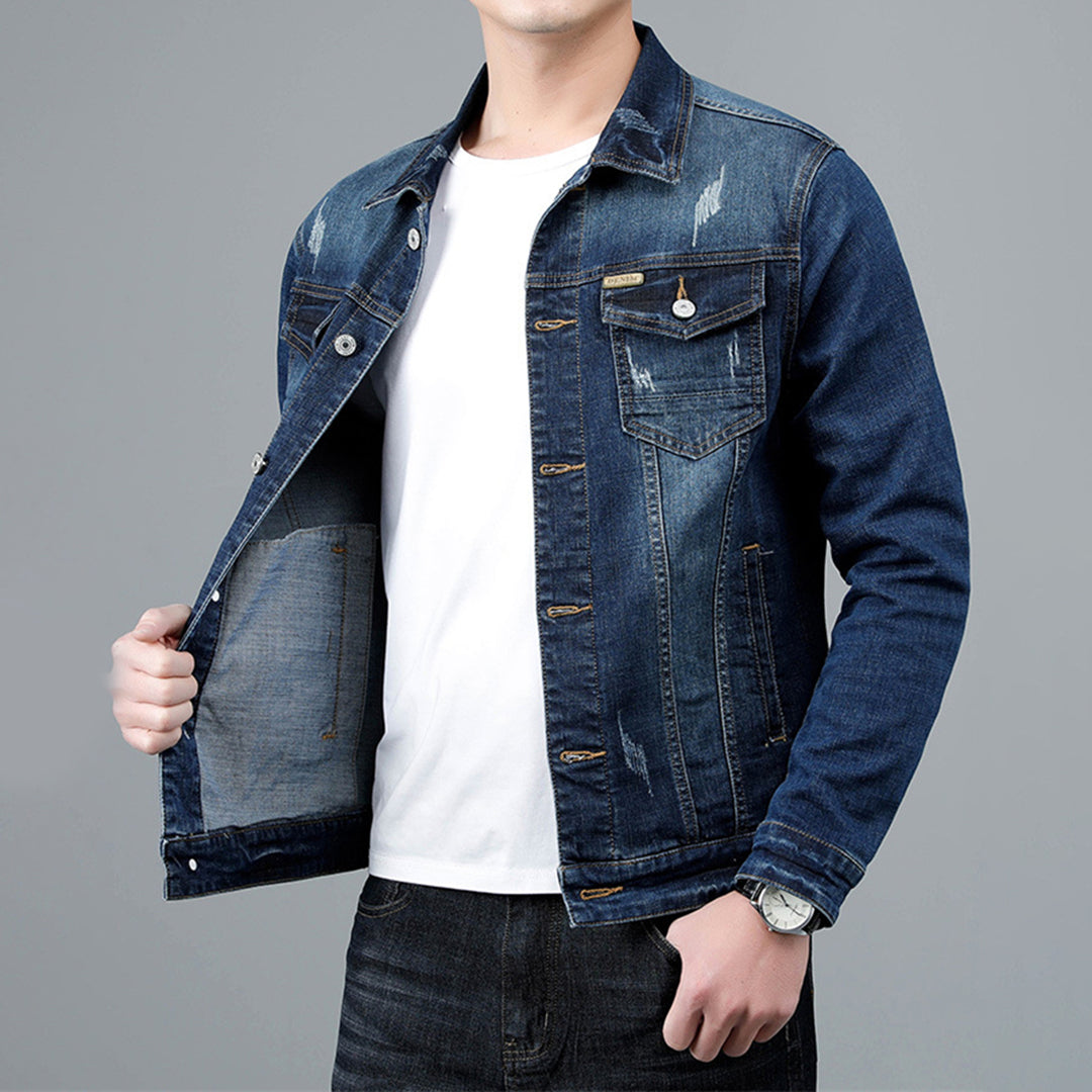 Jacket - Denim Blend Structured Cut & Button Front Closure