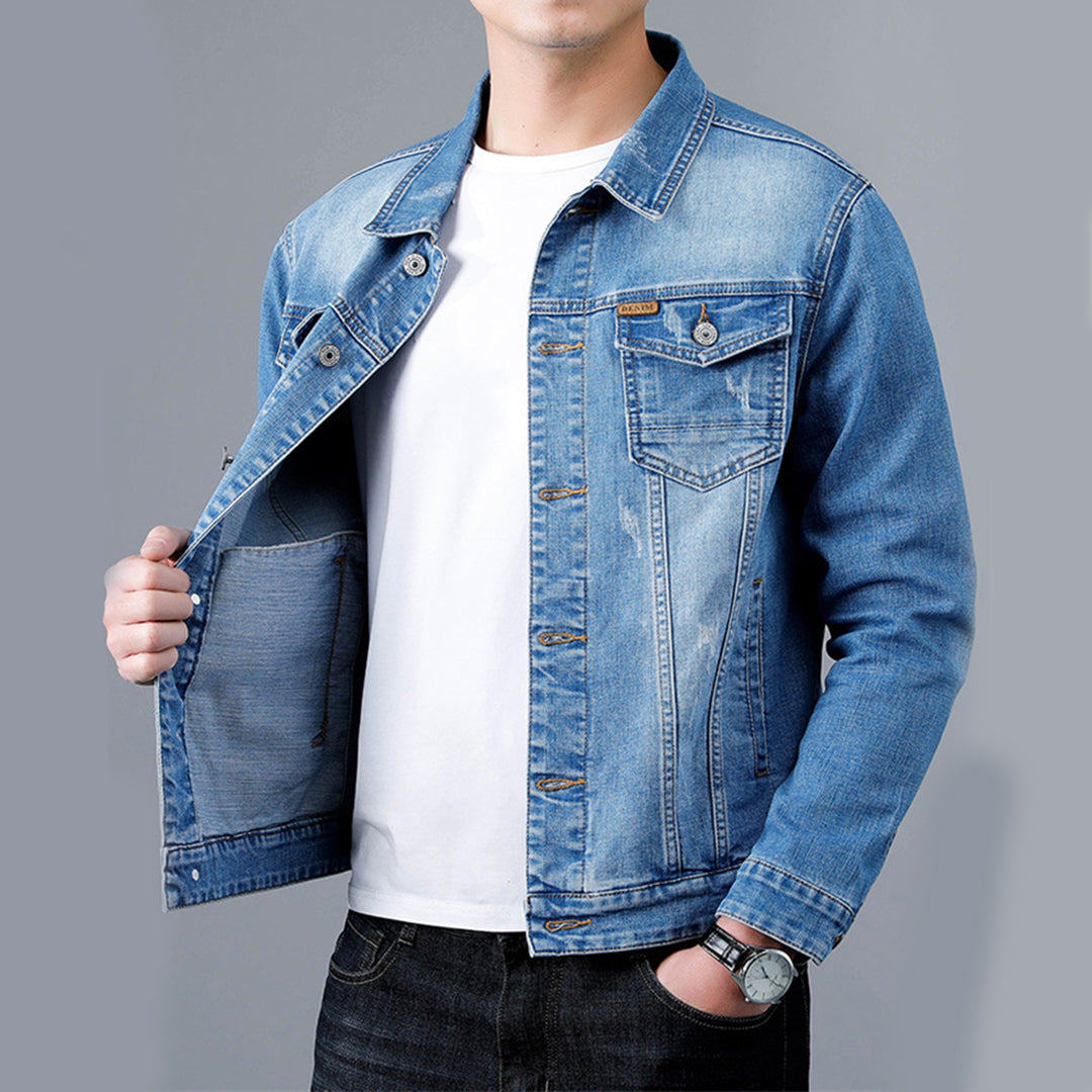 Jacket - Denim Blend Structured Cut & Button Front Closure