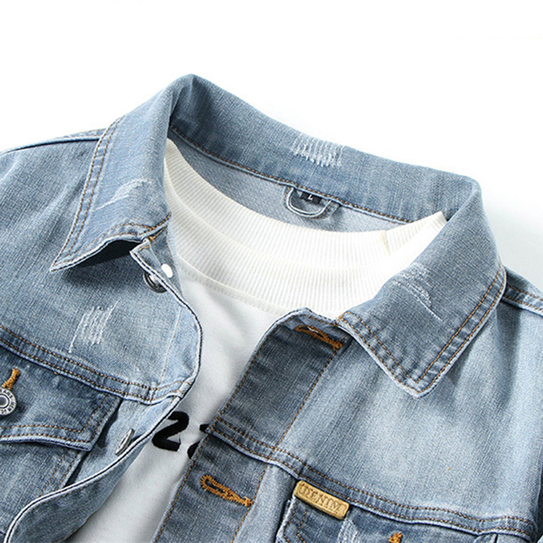 Jacket - Denim Blend Structured Cut & Button Front Closure