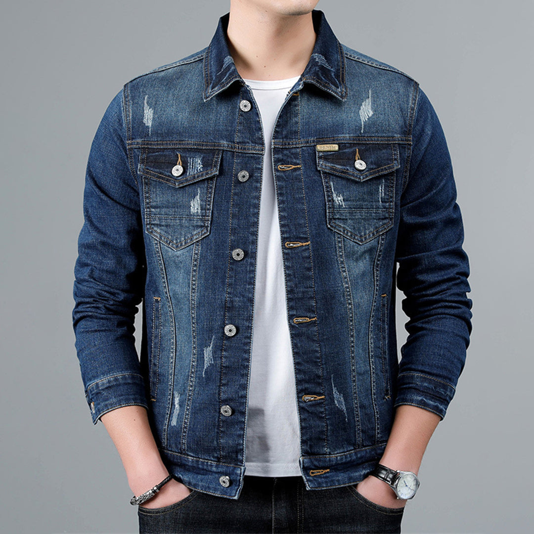 Jacket - Denim Blend Structured Cut & Button Front Closure
