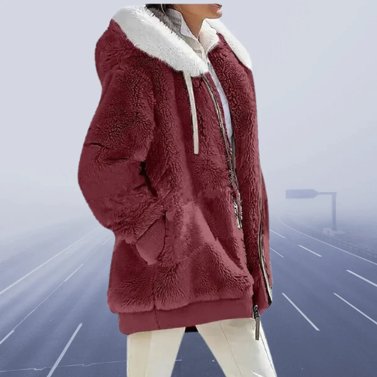 Jacket - Polyester Blend Hood And Soft Warm Stretch Shape