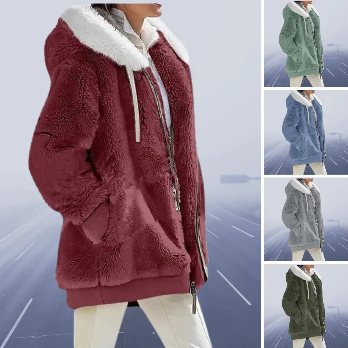 Jacket - Polyester Blend Hood And Soft Warm Stretch Shape
