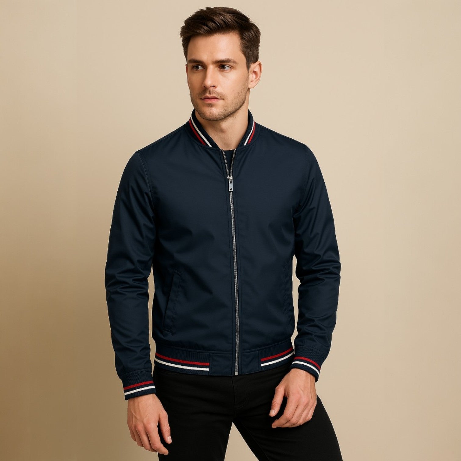 Jacket - Polyester Blend Ribbed Collar & Easy Layering