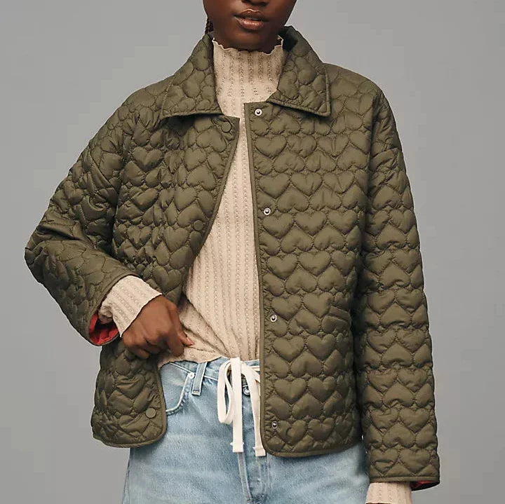 Jacket - Quilted Polyester Blend Heart Detail And Warmth