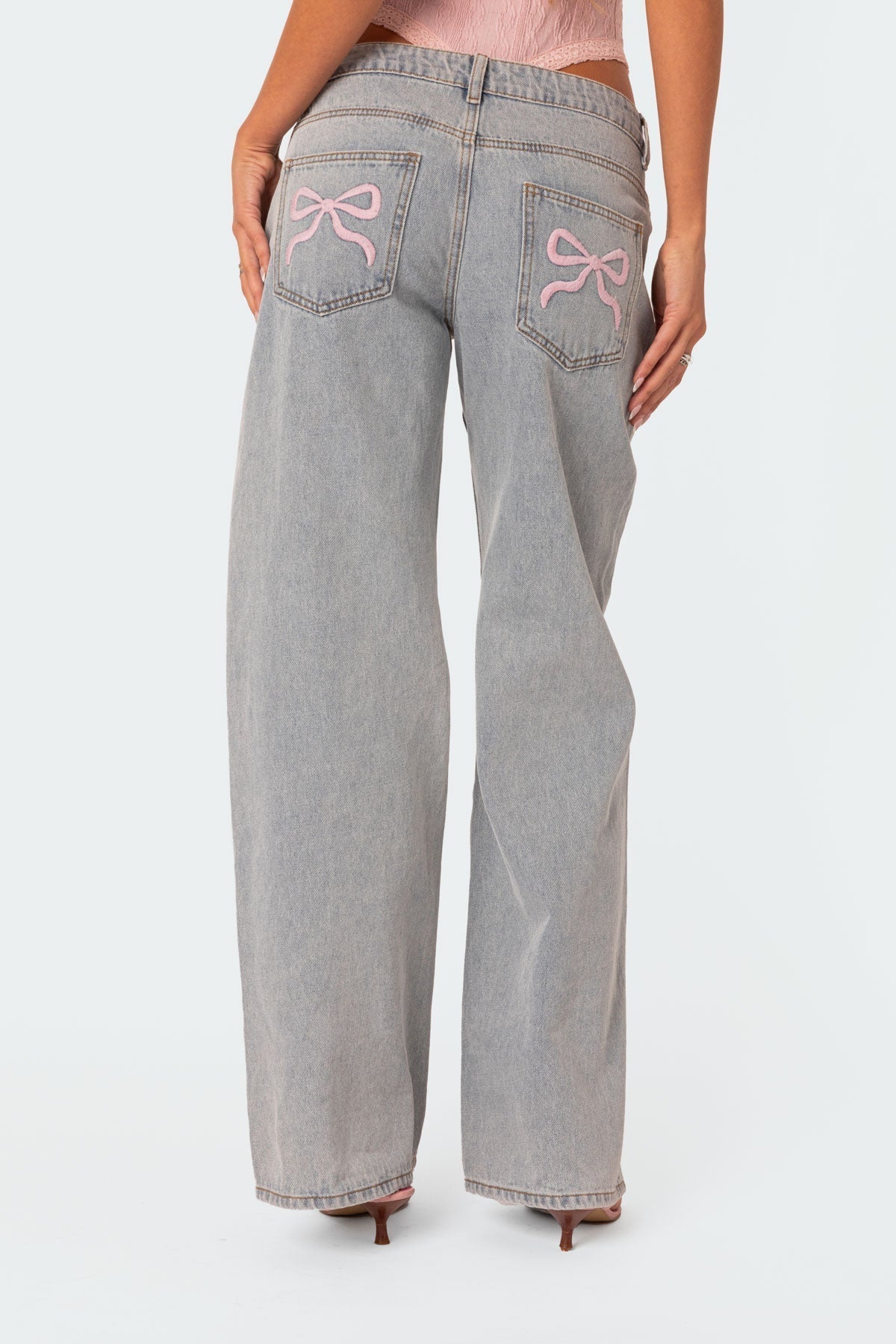 Jeans - Denim Blend Wide Leg With Bow And Roomy Fit
