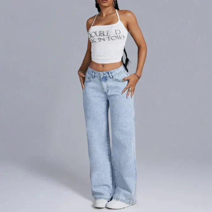 Jeans - Denim Blend Wide Leg With Bow And Roomy Fit