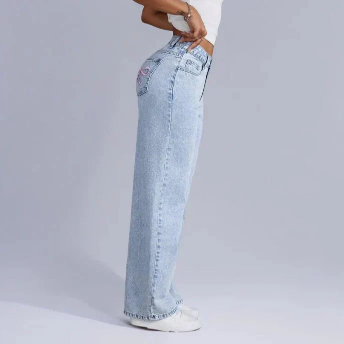 Jeans - Denim Blend Wide Leg With Bow And Roomy Fit