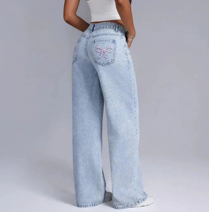 Jeans - Denim Blend Wide Leg With Bow And Roomy Fit