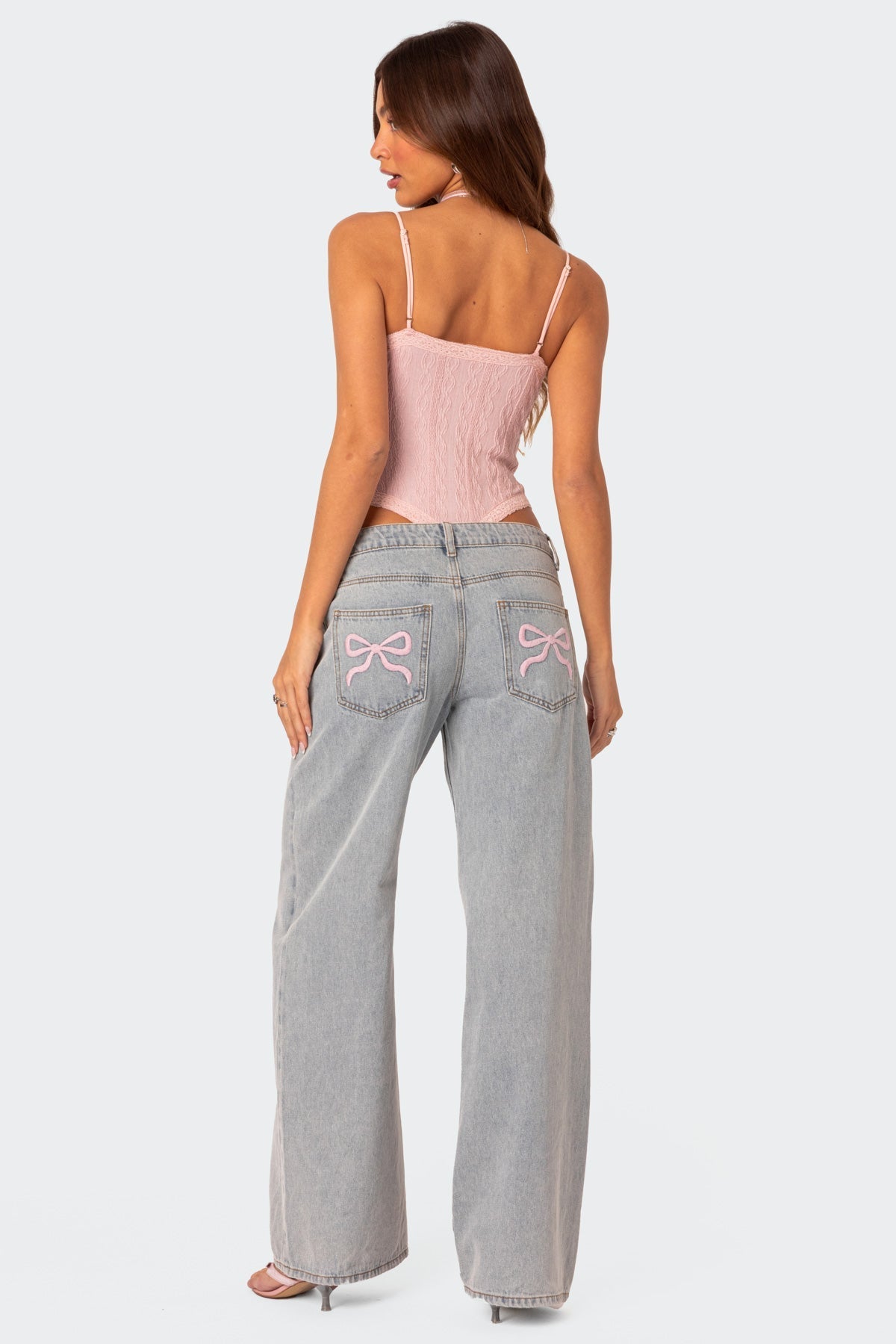 Jeans - Denim Blend Wide Leg With Bow And Roomy Fit