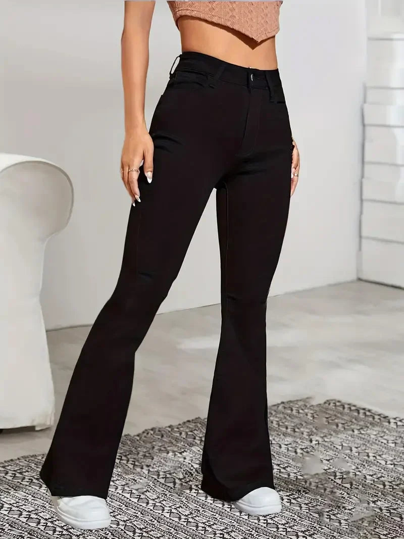 Jeans – Polyester Blend High Waist Flare & Roomy Lower Leg
