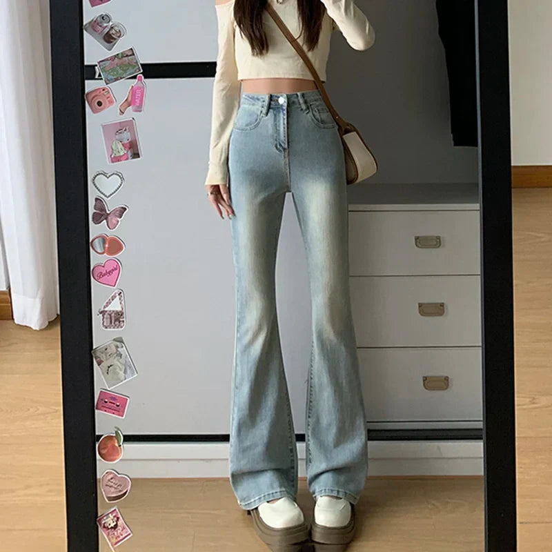 Jeans – Polyester Blend High Waist Flare & Roomy Lower Leg