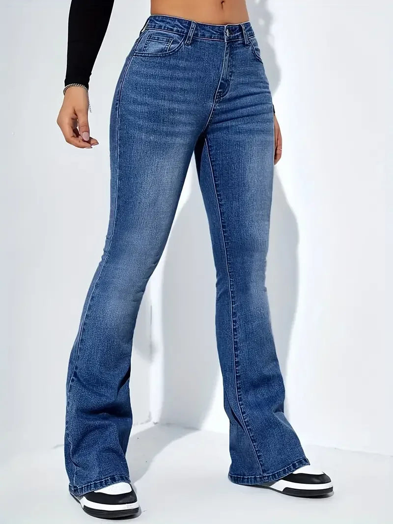 Jeans – Polyester Blend High Waist Flare & Roomy Lower Leg