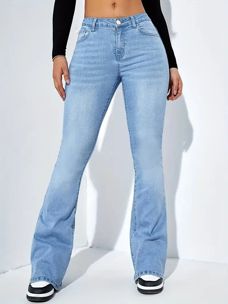 Jeans – Polyester Blend High Waist Flare & Roomy Lower Leg