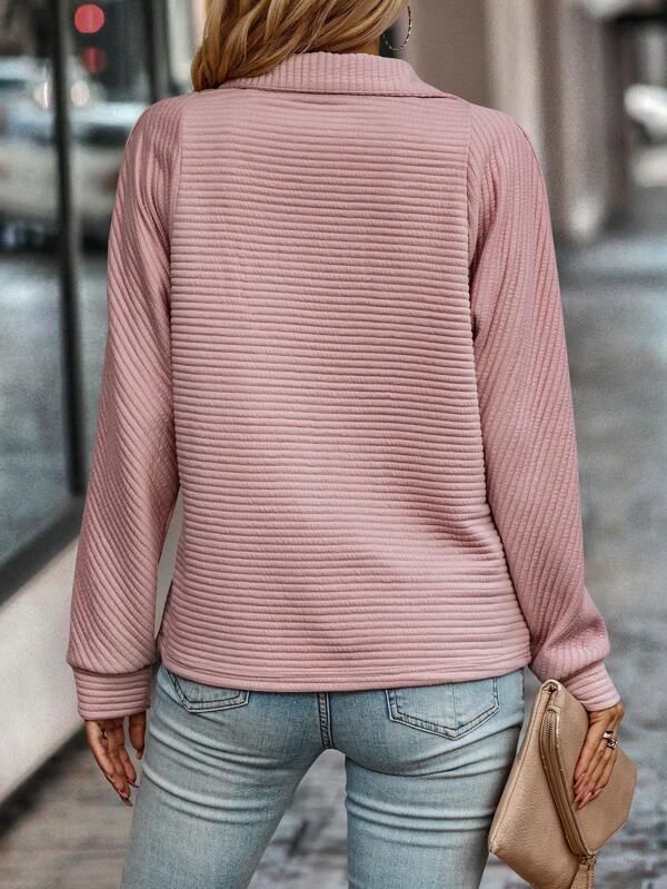 Jumper - Half Zip V Neck And Adjustable Neckline Easy On