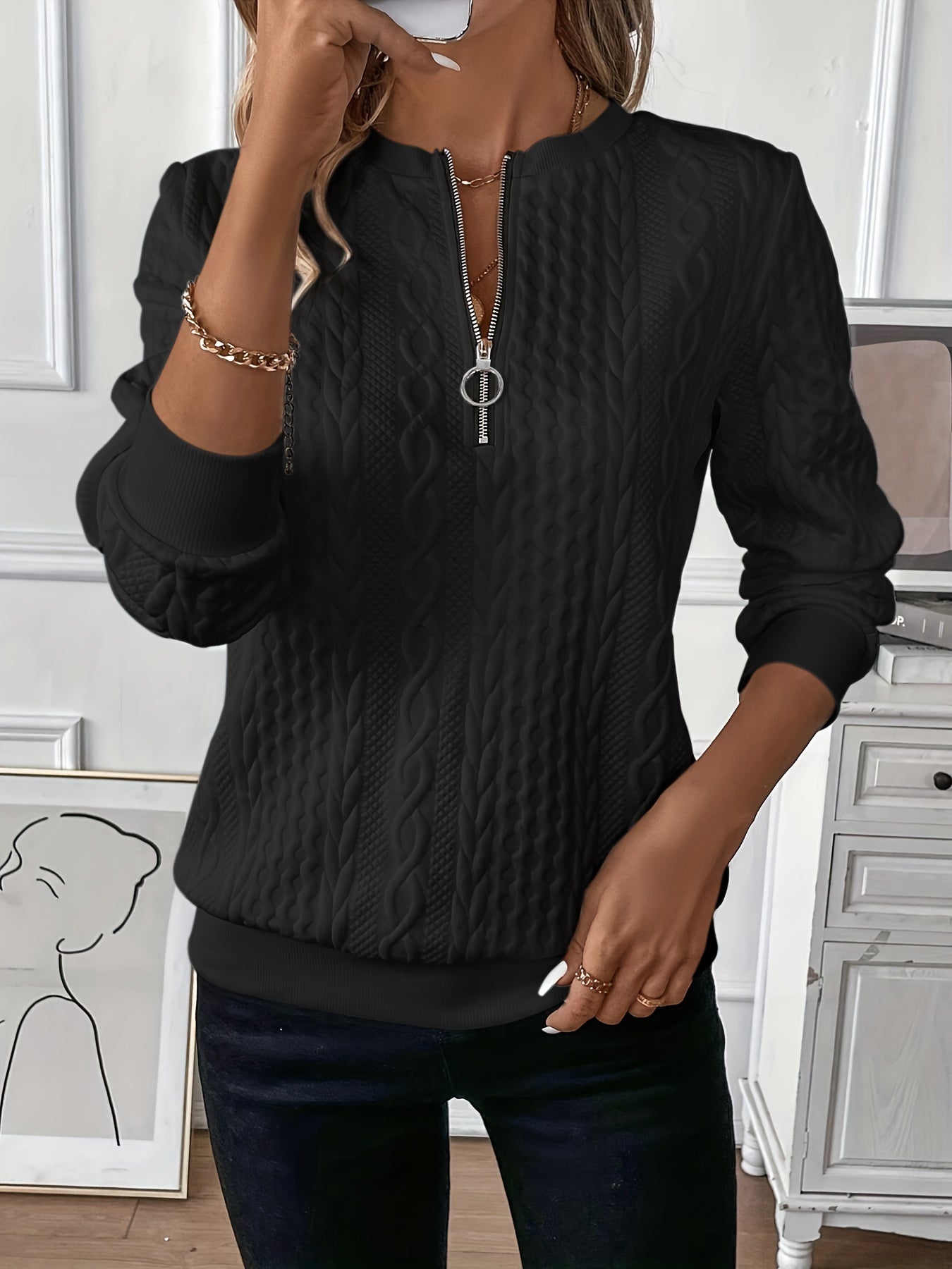 Jumper - Soft Yarn Blend Zip Front And Flexible Fit