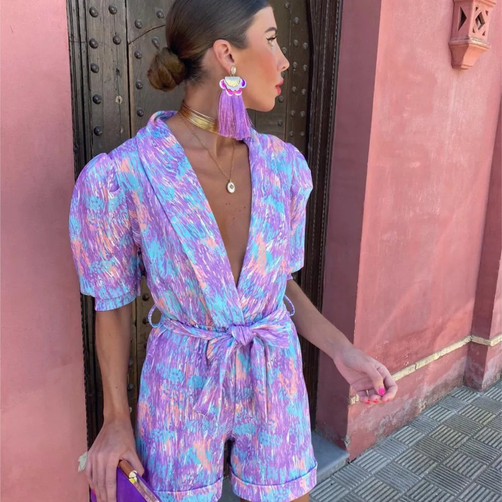 Jumpsuit - Light Blend V Neck Short Sleeves & Easy Movement