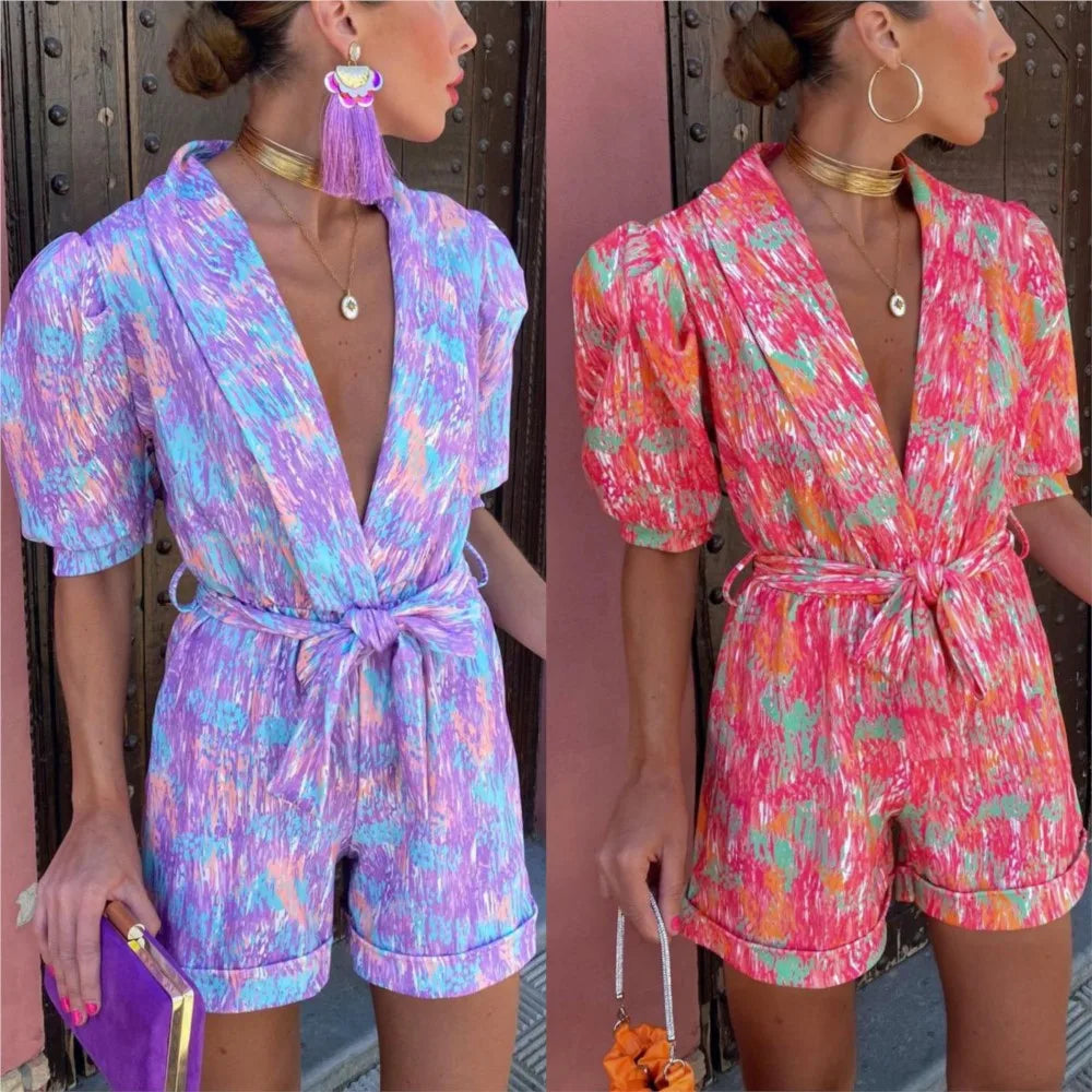 Jumpsuit - Light Blend V Neck Short Sleeves & Easy Movement