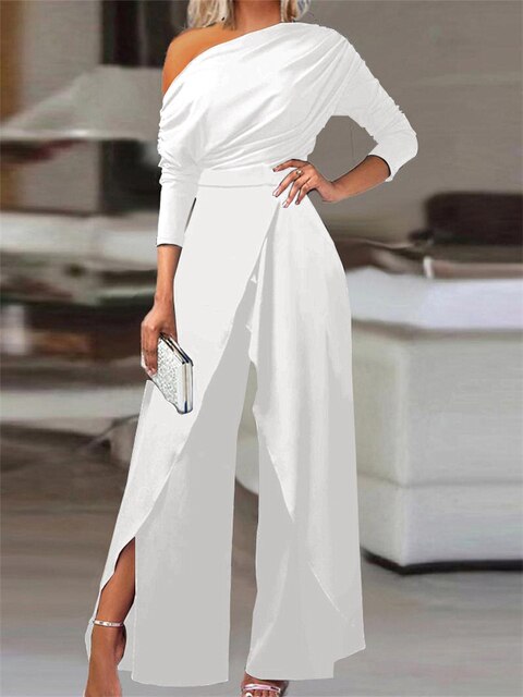 Jumpsuit – One Shoulder Neckline & Split Leg Mobility