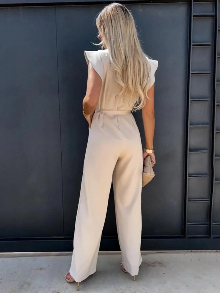 Jumpsuit – Wide Leg Cut & Ruffle Sleeves For Movement