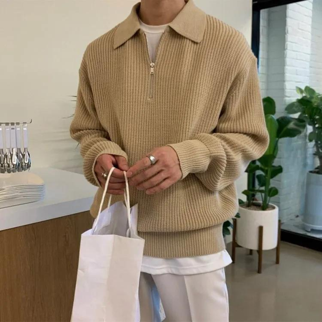 Knit Blend Jumper - Half Zip Collar and Breathable Warmth