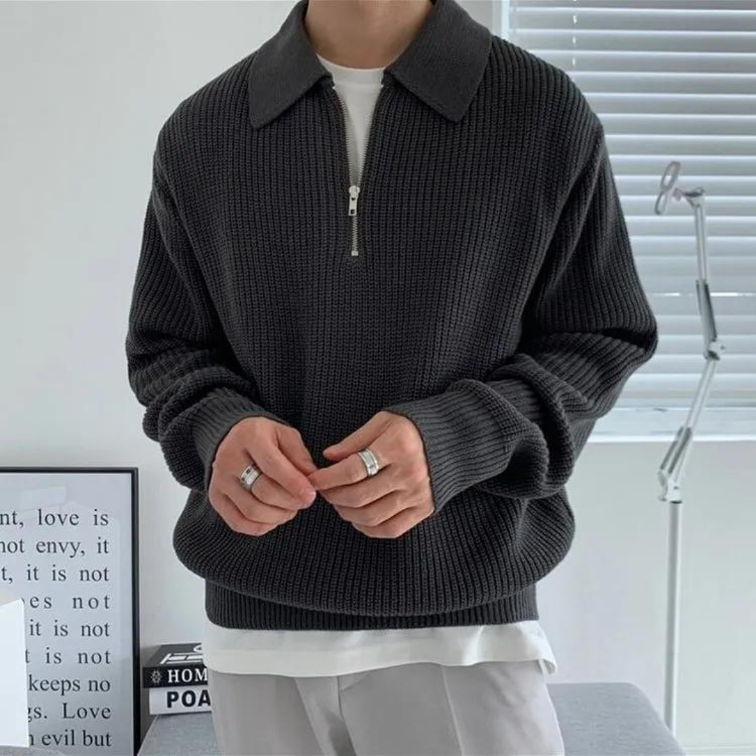 Knit Blend Jumper - Half Zip Collar and Breathable Warmth