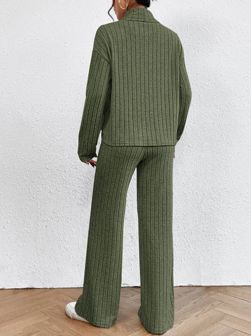 Knit Blend Set - Turtleneck Top & Tailored Stretch Pants