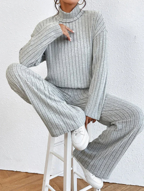 Knit Blend Set - Turtleneck Top & Tailored Stretch Pants