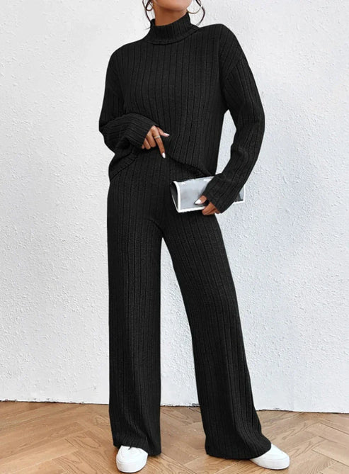 Knit Blend Set - Turtleneck Top & Tailored Stretch Pants