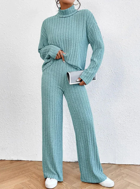 Knit Blend Set - Turtleneck Top & Tailored Stretch Pants