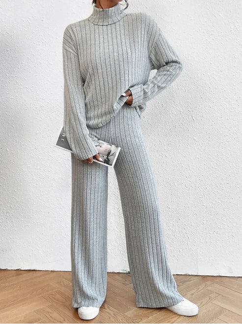 Knit Blend Set - Turtleneck Top & Tailored Stretch Pants
