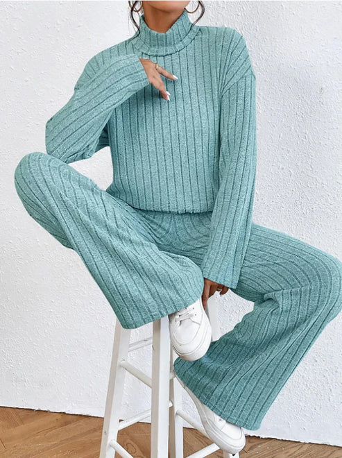Knit Blend Set - Turtleneck Top & Tailored Stretch Pants