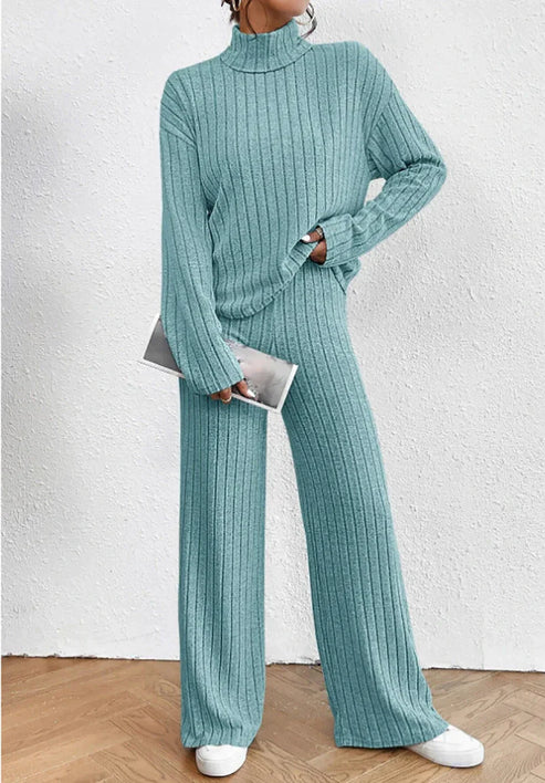 Knit Blend Set - Turtleneck Top & Tailored Stretch Pants