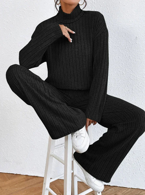 Knit Blend Set - Turtleneck Top & Tailored Stretch Pants