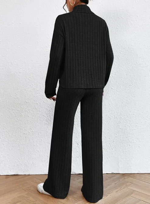 Knit Blend Set - Turtleneck Top & Tailored Stretch Pants