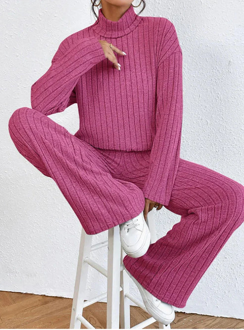 Knit Blend Set - Turtleneck Top & Tailored Stretch Pants