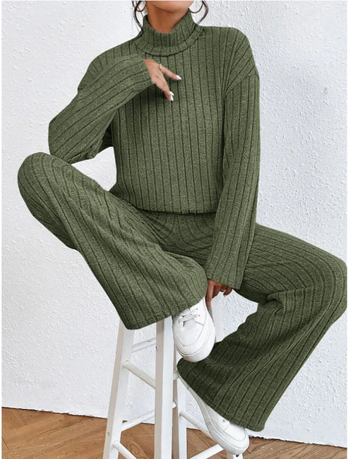 Knit Blend Set - Turtleneck Top & Tailored Stretch Pants