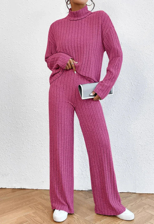 Knit Blend Set - Turtleneck Top & Tailored Stretch Pants