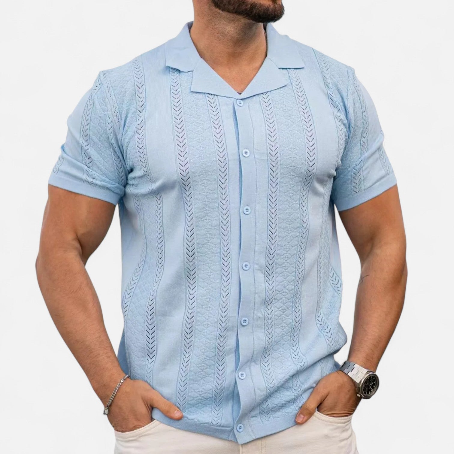 Knit Blend Shirt – Patchwork Panels And Shape Retention