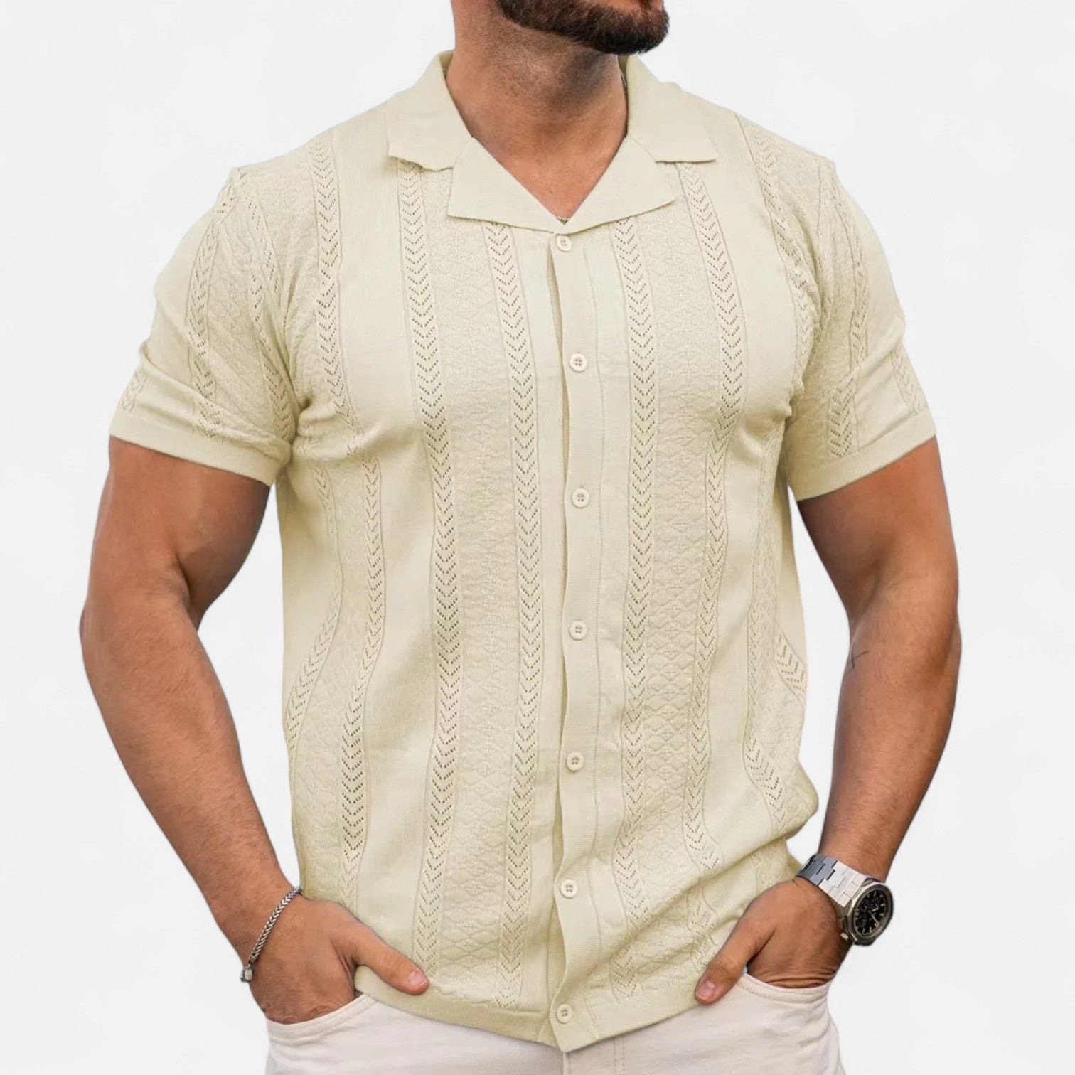 Knit Blend Shirt – Patchwork Panels And Shape Retention