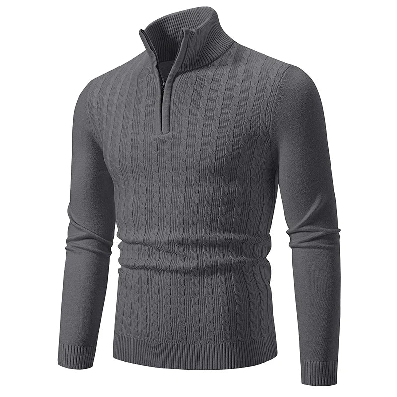 Knit Blend Sweater - Cable Texture & Adjustable Neck