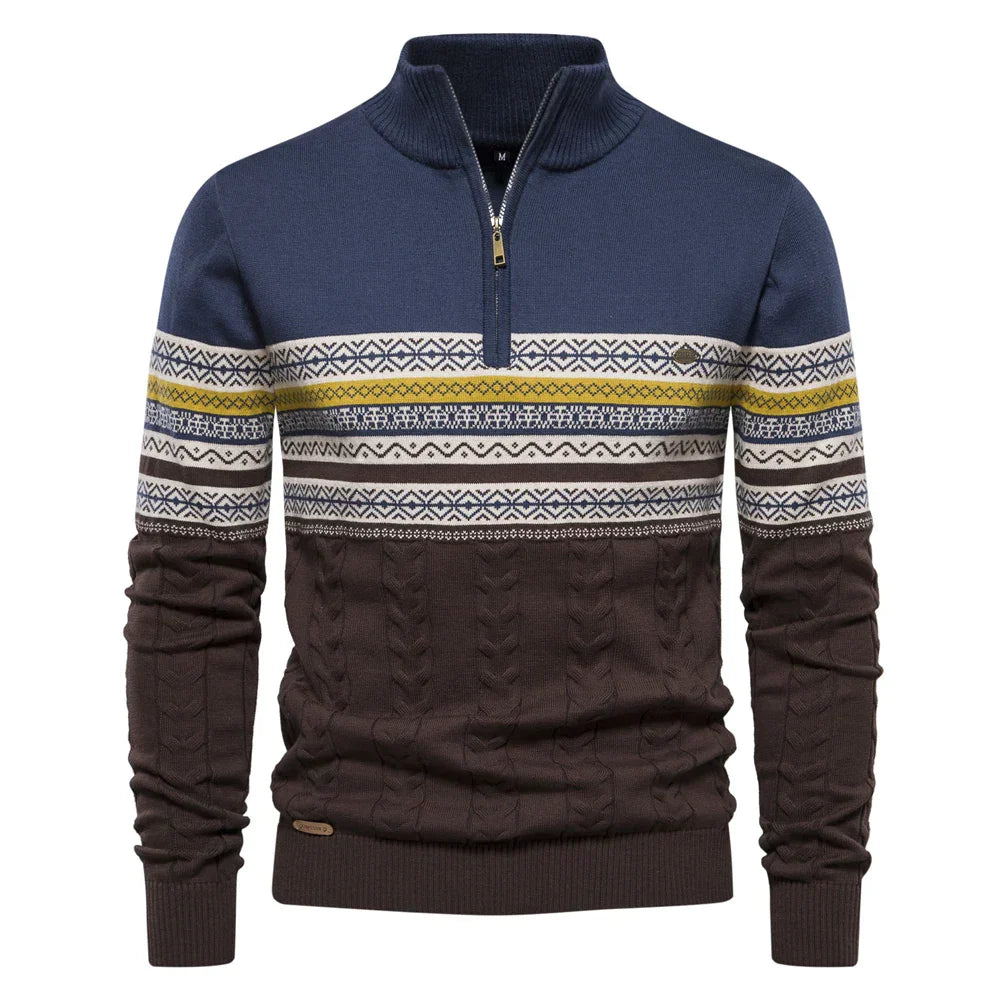 Knit Blend Sweater - High Neck Half Zip & Easy Wear