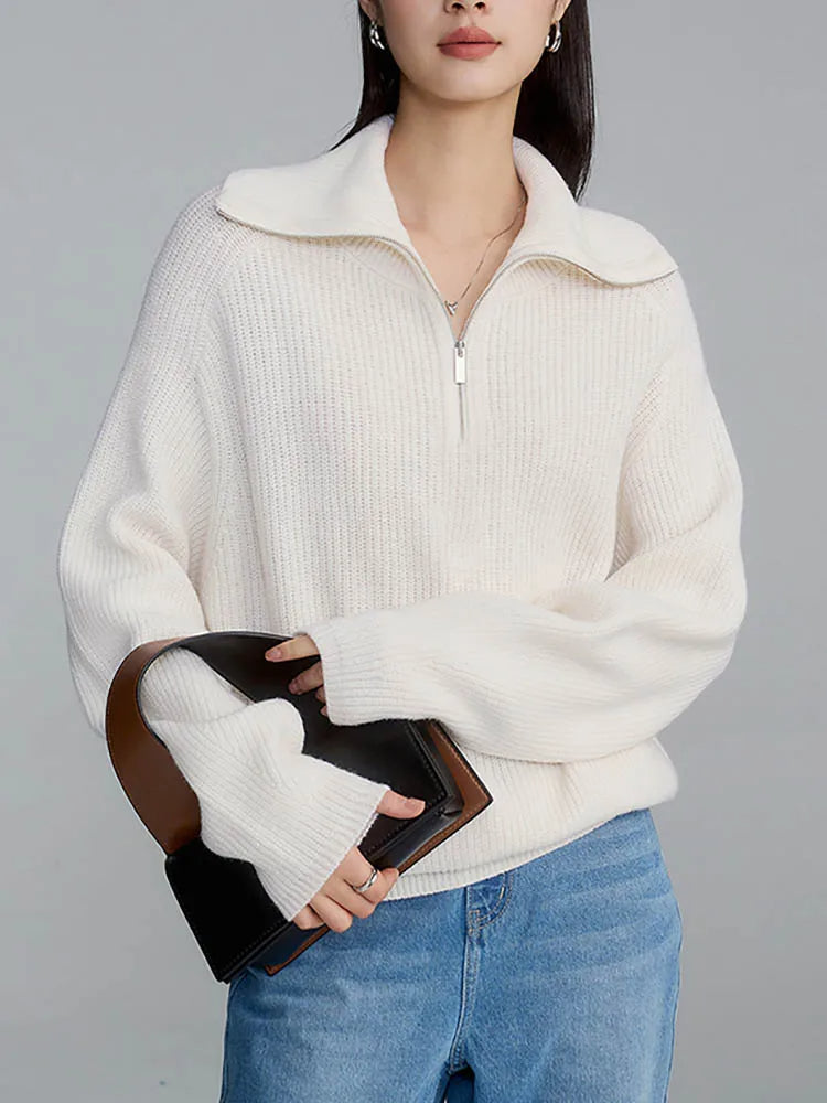Knit Blend Sweater - Loose Zip Relaxed Fit & Easy On Off