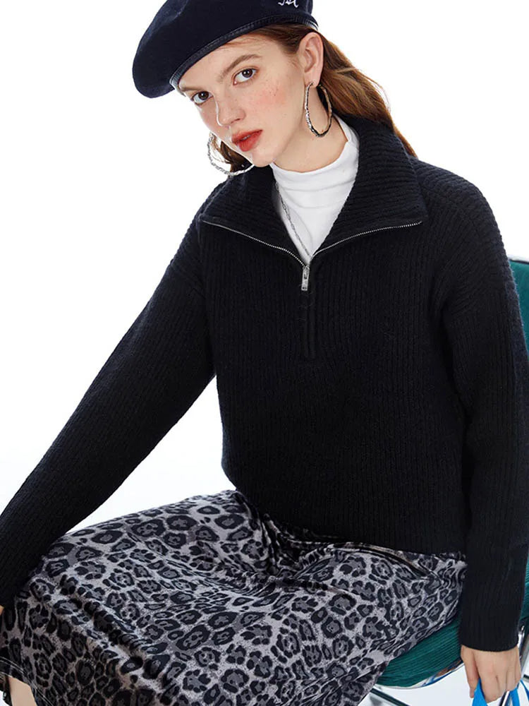 Knit Blend Sweater - Loose Zip Relaxed Fit & Easy On Off