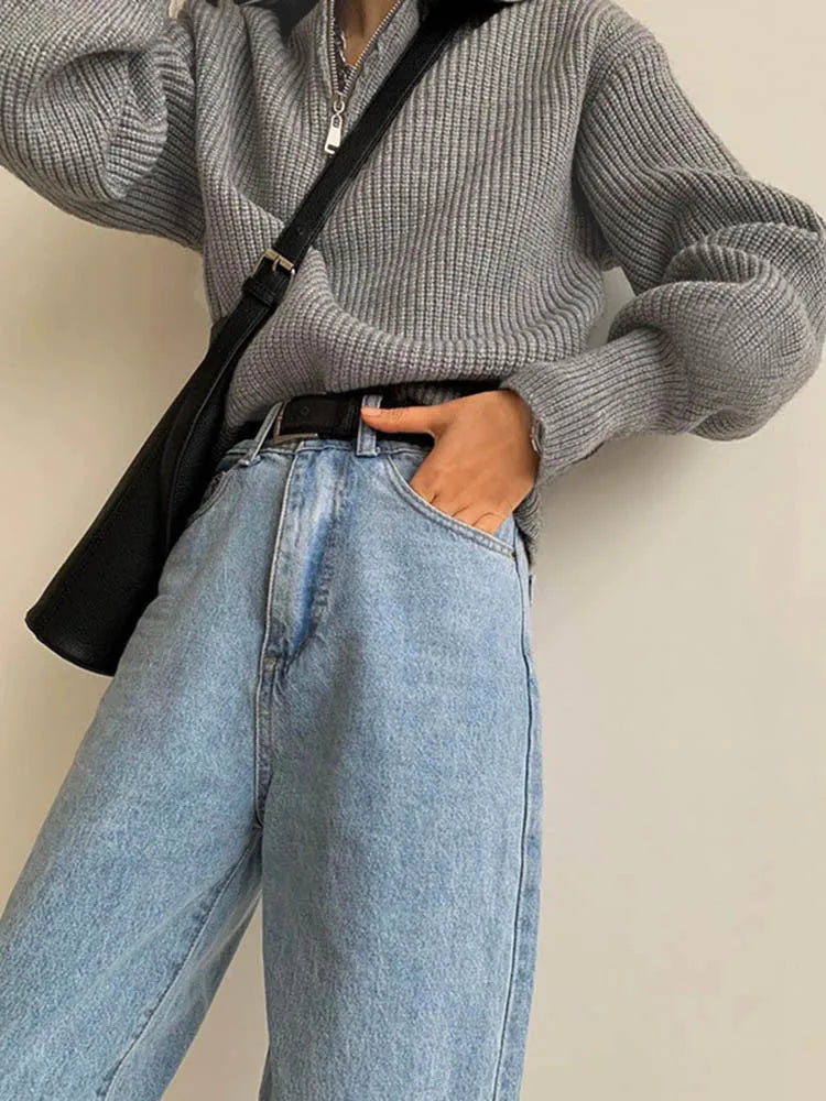 Knit Blend Sweater - Loose Zip Relaxed Fit & Easy On Off