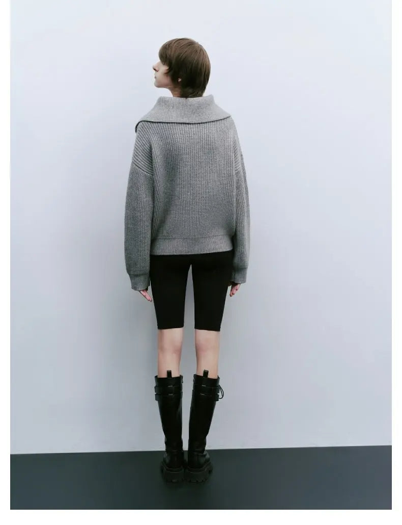 Knit Blend Sweater - Loose Zip Relaxed Fit & Easy On Off