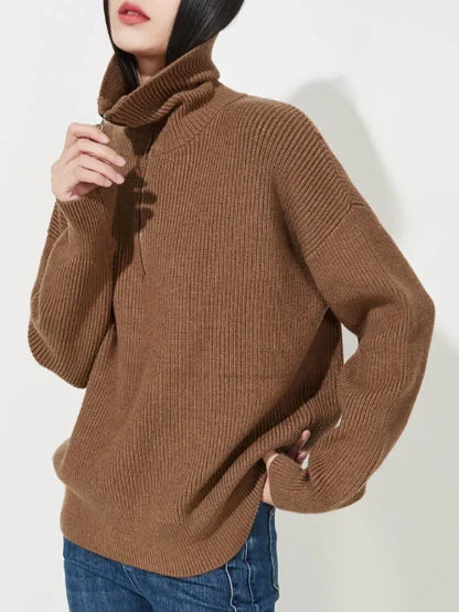 Knit Blend Sweater - Loose Zip Relaxed Fit & Easy On Off