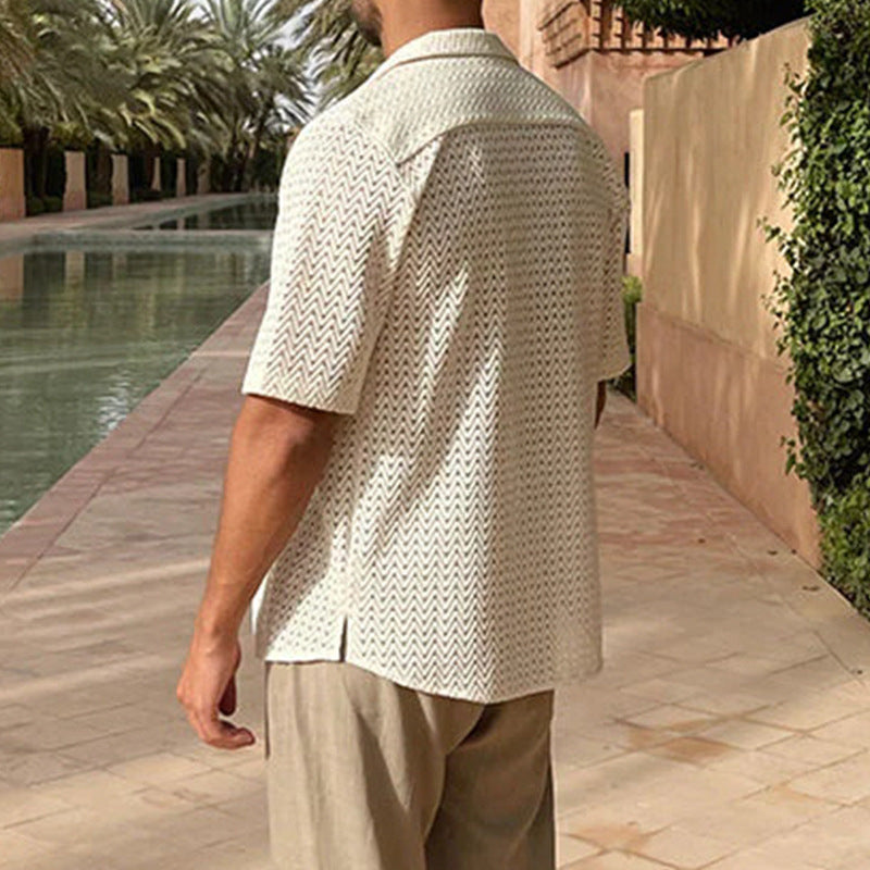 Knit Cardigan – Openwork Pattern, Button Front & Slim Shape