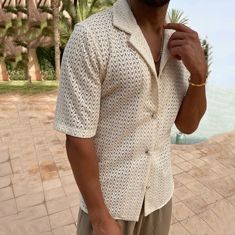 Knit Cardigan – Openwork Pattern, Button Front & Slim Shape