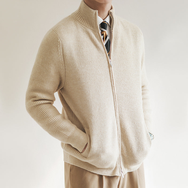 Knit Cardigan - Ribbed Knit Surface And Flexible Shape