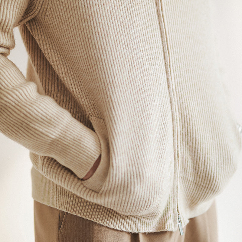 Knit Cardigan - Ribbed Knit Surface And Flexible Shape